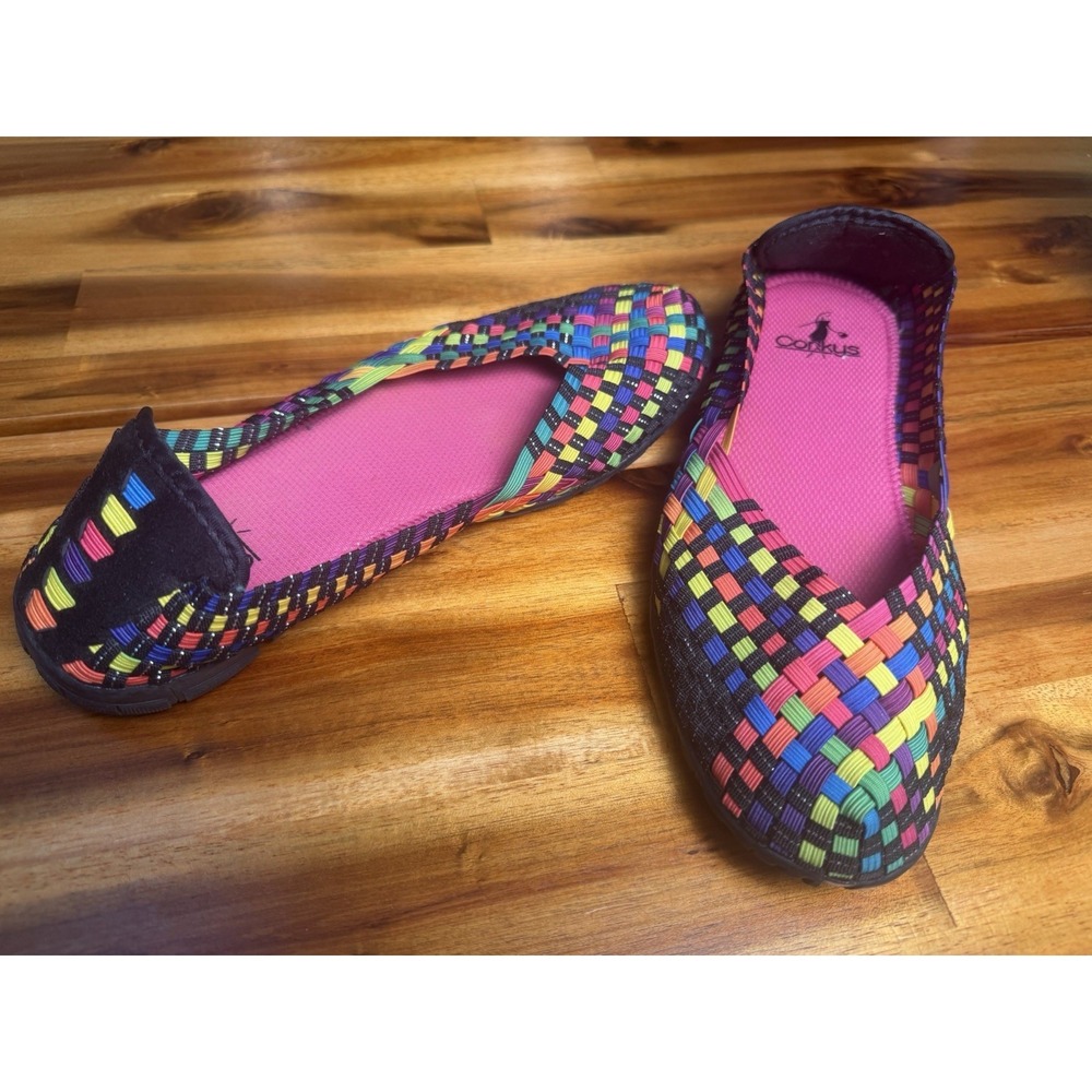 Conkys Rainbow Woven Slip On Flats Womens Comfort Casual Travel Shoes